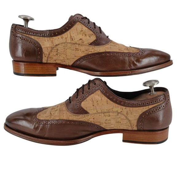 Mezlan Cork Wingtips Unique Men's Size 12M Brown Tan Leather Dress Shoes Oxfords - Picture 7 of 13